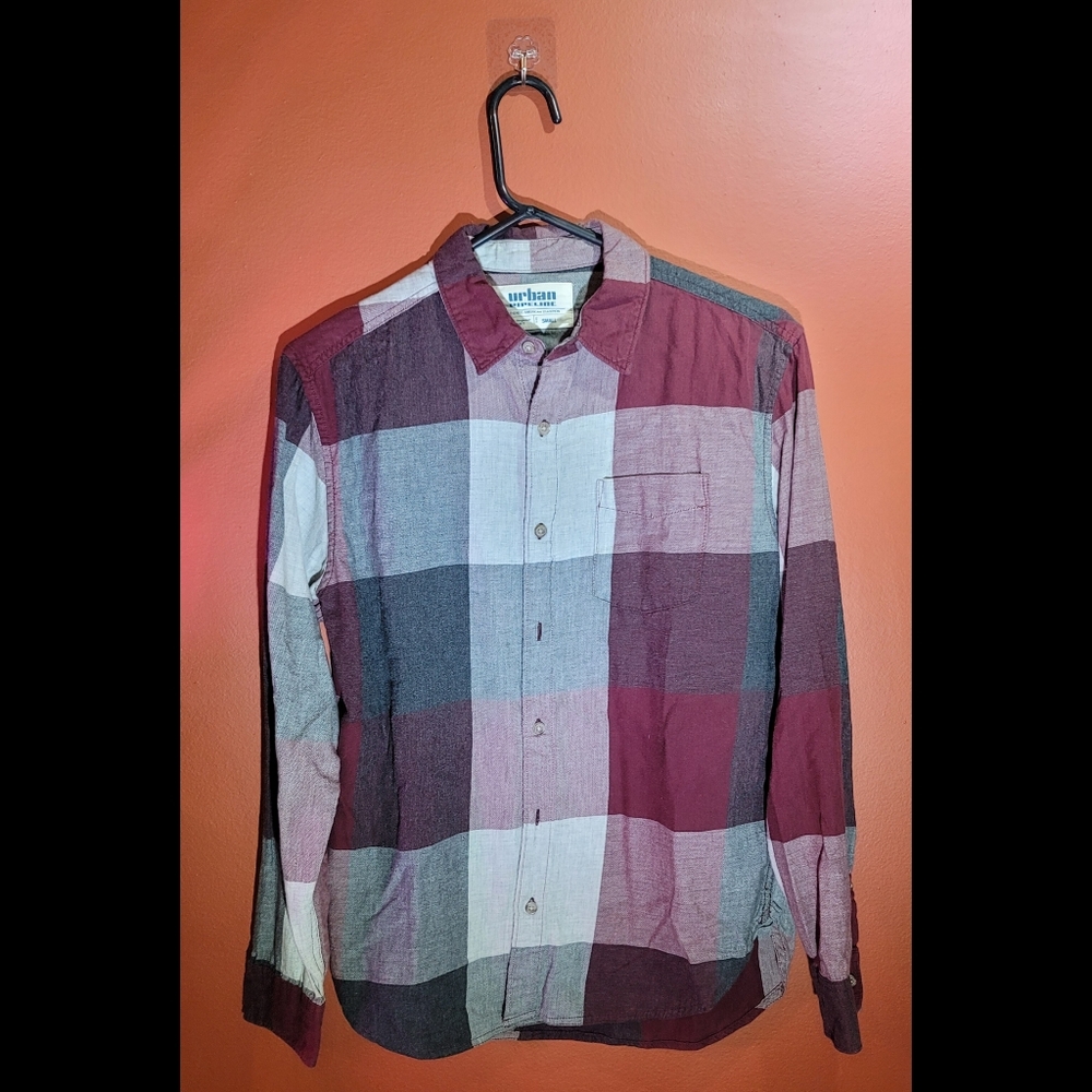 Mens Button Down Cotton Collar Plaid Shirt - Urban Pipeline